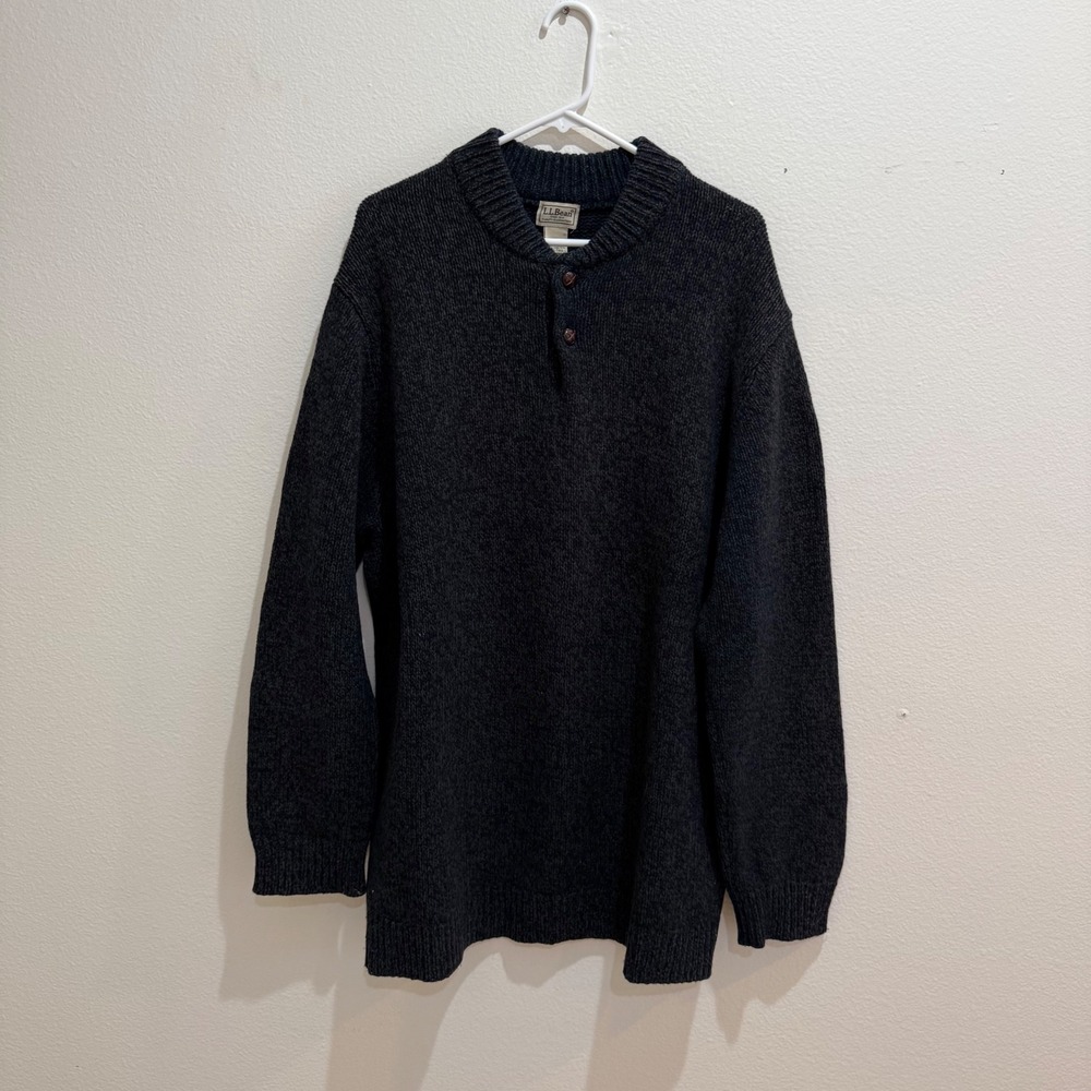 LL Bean Mens XXL Tall Gray Lambswool Henley Sweater Pullover 285175
